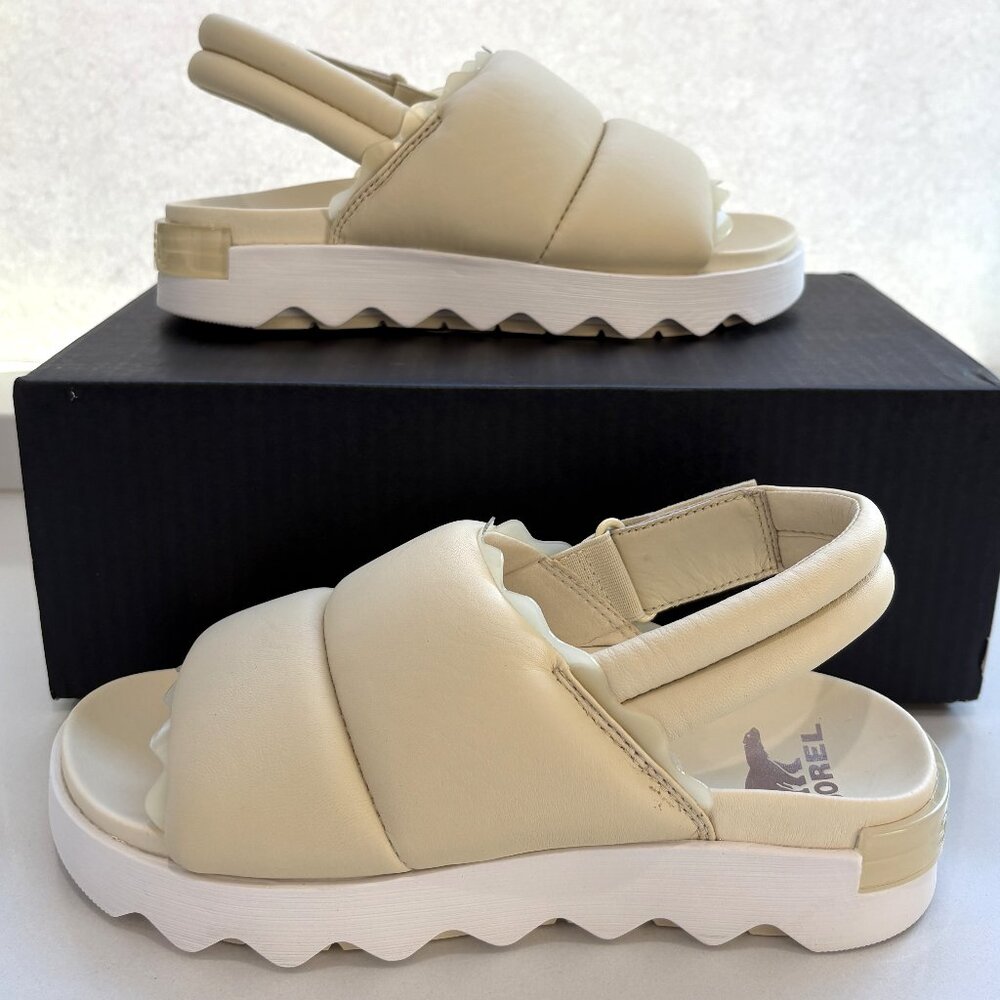 Sorel Viibe Slingback Sandals Quilted Puffy Leather Honey White Size 7 NEW - Picture 2 of 7